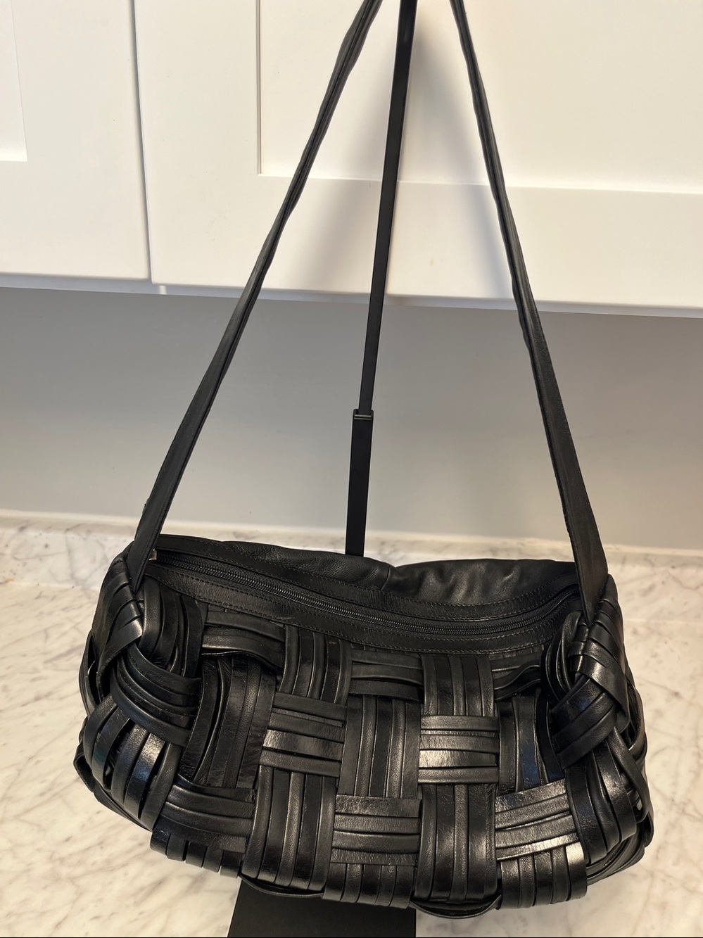 Silver Blue Black Woven Shoulder Bag - Classic Women’s Tote
